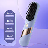 2-in-1 Cordless Hair Straightener Brush Portable Hair Comb with LED Display Hair Styling Tool Purple