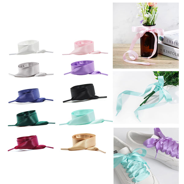 10 Pairs of Satin Ribbon Shoelaces Flat Shoe Lace Decorative Ribbon