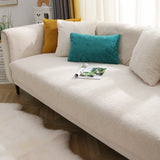 Plush Sofa Cover Couch Cover Anti-slip Sofa Slipcover Furniture Protective Cover Beige