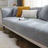 Plush Sofa Cover Couch Cover Anti-slip Sofa Slipcover Furniture Protective Cover Grey