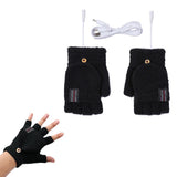 Winter Electric Heated Warmer Gloves USB Cable Half Finger Mitten Black
