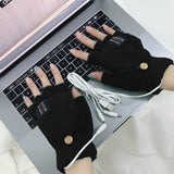 Winter Electric Heated Warmer Gloves USB Cable Half Finger Mitten Black