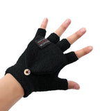 Winter Electric Heated Warmer Gloves USB Cable Half Finger Mitten Black
