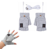 Winter Electric Heated Warmer Gloves USB Cable Half Finger Mitten Gray