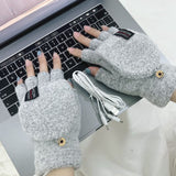 Winter Electric Heated Warmer Gloves USB Cable Half Finger Mitten Gray