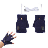 Winter Electric Heated Warmer Gloves USB Cable Half Finger Mitten Navy, Blue