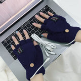 Winter Electric Heated Warmer Gloves USB Cable Half Finger Mitten Navy, Blue