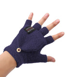 Winter Electric Heated Warmer Gloves USB Cable Half Finger Mitten Navy, Blue