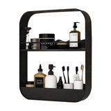 2-Tier Punch-Free Bathroom Wall Rack Wall-Mounted Cosmetics Storage Rack Hanging Shelves Black