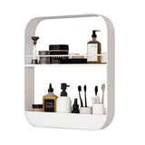 2-Tier Punch-Free Bathroom Wall Rack Wall-Mounted Cosmetics Storage Rack Hanging Shelves White