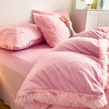 Soft Fluffy Plush Duvet Cover Set Faux Fur Quilt Covers Set Pink