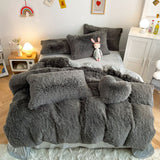 Soft Fluffy Plush Duvet Cover Set Faux Fur Quilt Covers Set Grey