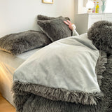 Soft Fluffy Plush Duvet Cover Set Faux Fur Quilt Covers Set Grey