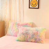 Soft Fluffy Plush Duvet Cover Set Faux Fur Quilt Covers Set Rainbow