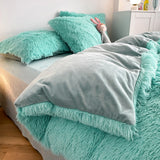 Soft Fluffy Plush Duvet Cover Set Faux Fur Quilt Covers Set Blue