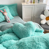 Soft Fluffy Plush Duvet Cover Set Faux Fur Quilt Covers Set Blue