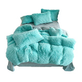 Soft Fluffy Plush Duvet Cover Set Faux Fur Quilt Covers Set Blue