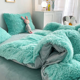Soft Fluffy Plush Duvet Cover Set Faux Fur Quilt Covers Set Blue