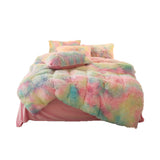 Soft Fluffy Plush Duvet Cover Set Faux Fur Quilt Covers Set Rainbow