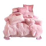 Soft Fluffy Plush Duvet Cover Set Faux Fur Quilt Covers Set Pink