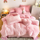 Soft Fluffy Plush Duvet Cover Set Faux Fur Quilt Covers Set Pink