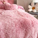 Soft Fluffy Plush Duvet Cover Set Faux Fur Quilt Covers Set Pink