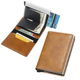 PU Leather Credit Card Holder Men's Money Cash Wallet Clip RFID Blocking Purse Brown