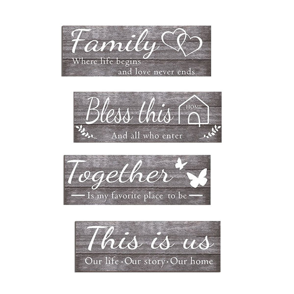 Set of 4Pcs Home Wall Signs Wall Art Decor Farmhouse Entryway Signs Wooden Hanging Signs Grey