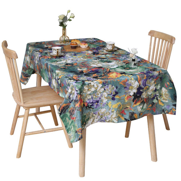 131 x 131cm Oil Painting Style Tablecloth Dining Table Cover Table Cloth Home Decor Green