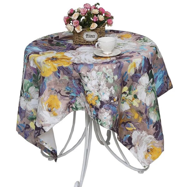 131 x 220cm Oil Painting Style Tablecloth Dining Table Cover Table Cloth Home Decor Purple