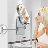 Dual-Sided Lighted Wall Mount Rotating Makeup Mirror 1X 10X Magnifying Touch Dimming Mirror