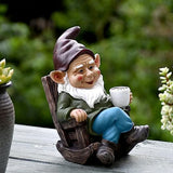 Drinking Coffee Garden Gnome Statue Decoration Figurine Ornament for Indoor Outdoor Decor