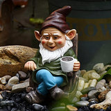 Drinking Coffee Garden Gnome Statue Decoration Figurine Ornament for Indoor Outdoor Decor