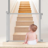 Retractable Security Fence Mesh Stairs Gate Pets Barrier for Dog Cat Grey