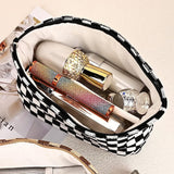 2Pcs Checkered Makeup Bags Travel Toiletry Bag Organizer Makeup Storage Bags Black