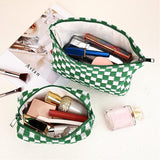 2Pcs Checkered Makeup Bags Travel Toiletry Bag Organizer Makeup Storage Bags Green