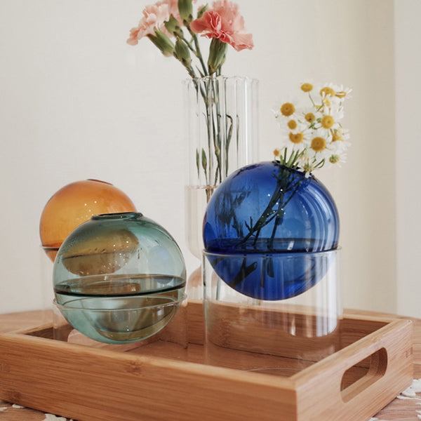 2Pcs Tabletop Glass Ball Vase Flower Planter Pot Terrarium Container Home Decoration Style 1