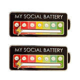 2Pcs My Social Battery Mood Brooch Pin Funny Interactive Badge Lape Pin Black Battery Style