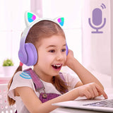 Foldable Wireless Bluetooth 5.3 Headphones LED Illuminated Cat Ear 3D Stereo Headset Purple