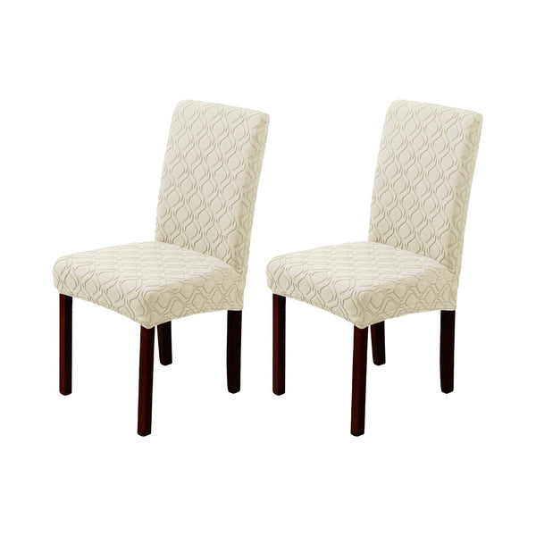 2Pcs Jacquard Dining Chair Cover Stretch Chair Protector Cover Beige