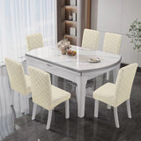 2Pcs Jacquard Dining Chair Cover Stretch Chair Protector Cover Beige