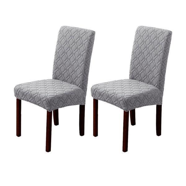 2Pcs Jacquard Dining Chair Cover Stretch Chair Protector Cover Grey