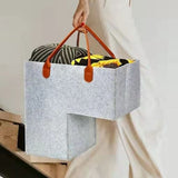 Stair Step Basket with Handle Foldable Storage Bag Light Grey