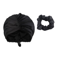 Adjustable Satin Hair Bonnet Sleeping Night Cap Hair Wrap Turban Black