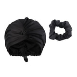 Adjustable Satin Hair Bonnet Sleeping Night Cap Hair Wrap Turban Black
