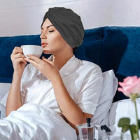 Adjustable Satin Hair Bonnet Sleeping Night Cap Hair Wrap Turban Black