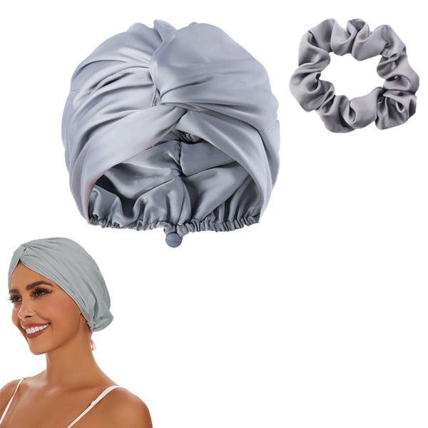 Adjustable Satin Hair Bonnet Sleeping Night Cap Hair Wrap Turban Gray