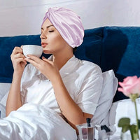 Adjustable Satin Hair Bonnet Sleeping Night Cap Hair Wrap Turban Purple