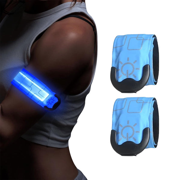 2Pcs Rechargeable LED Light-Up Armband Slap Bracelet Flashing Arm Wrist Bands for Night Running Cycling Blue