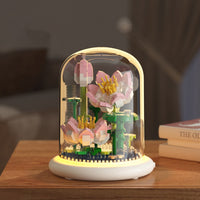 Flower Bouquets Building Toys Flower Building Blocks Kit with Dust Cover Home Office Desk Decor Style 4